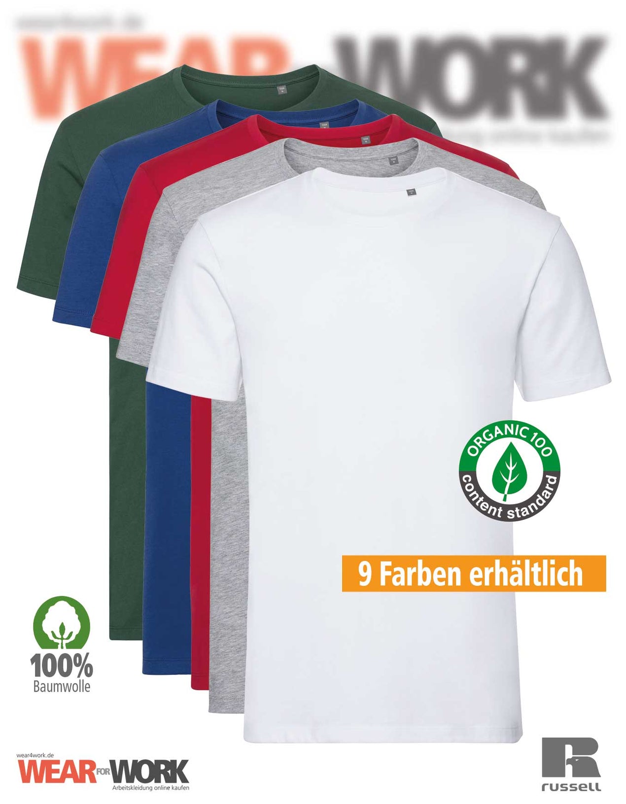 Russell Herren T-Shirt / Arbeits-T-Shirt | 100 % Baumwolle | 180 Gsm | Verschiedene Größen (L Rot)
